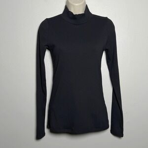 Abercrombie & Fitch Womens Mockneck Shirt S Black Ribbed Academia Minimalist 90s